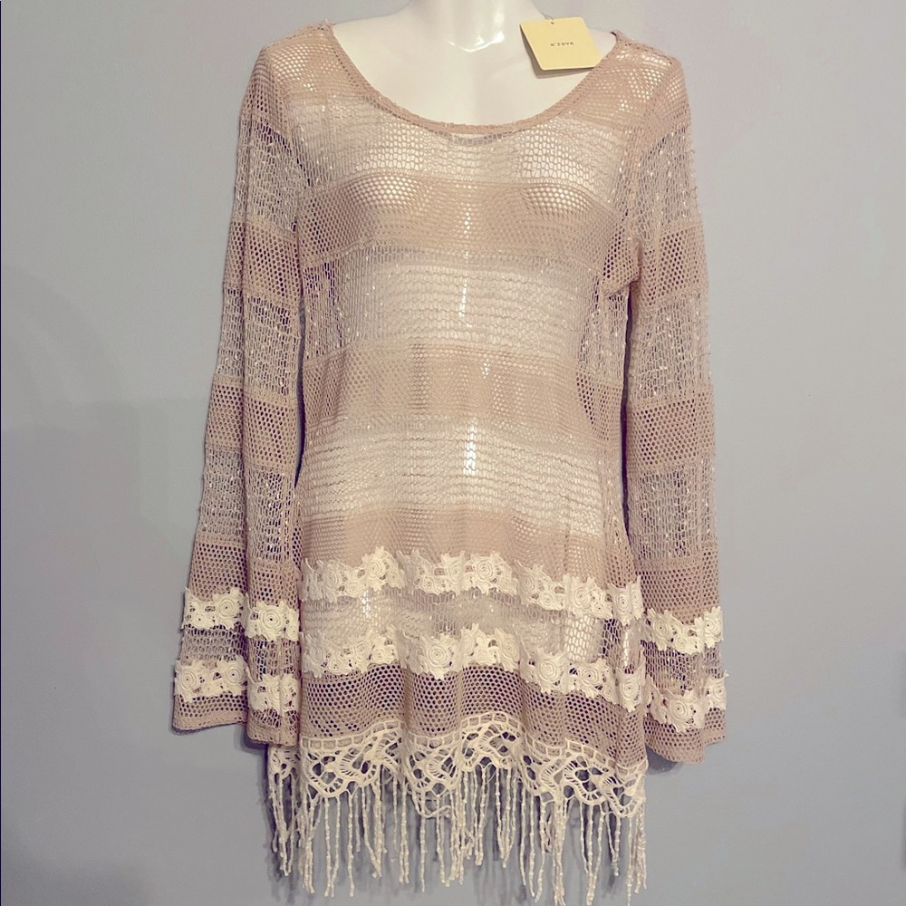 A’reve Anthropologie Cream Lace Tunic NWT Large